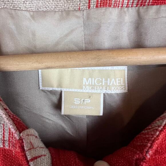 Michael Kors Women's Cropped Jacket Size Small 100% Linen Orange/Tan Blazer - Picture 6 of 8